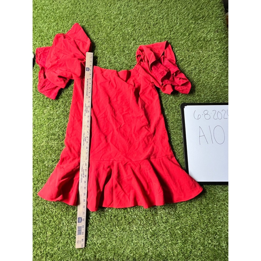 Umgee USA Red Tunic Top Large Square Neck Ruffle Swiss Dot Sleeve Peplum Hem